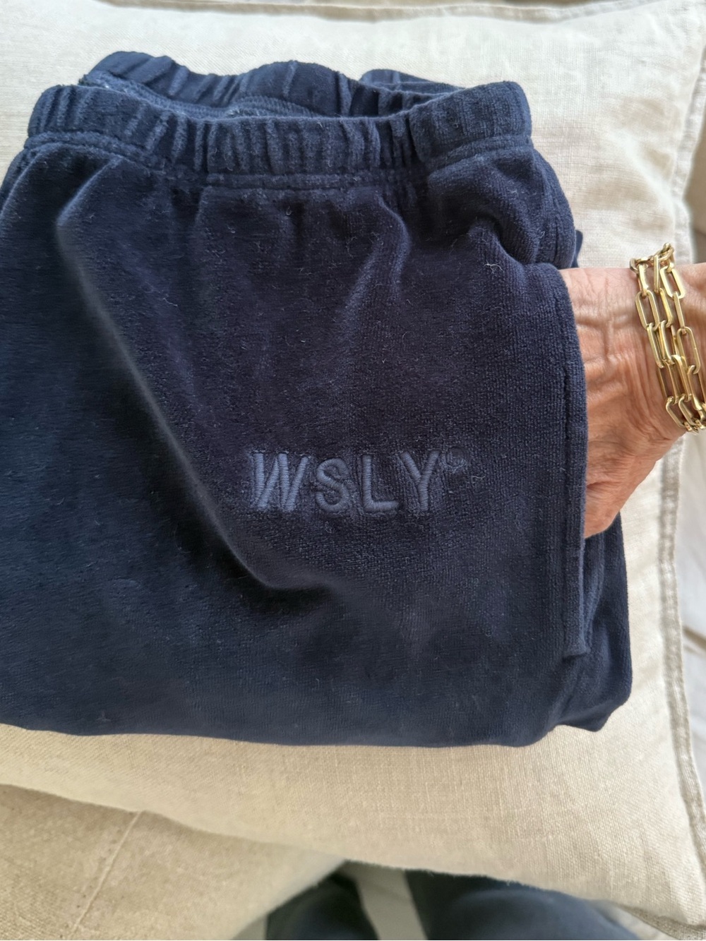 WSLY Navy Blue velour Joggers Small GUC